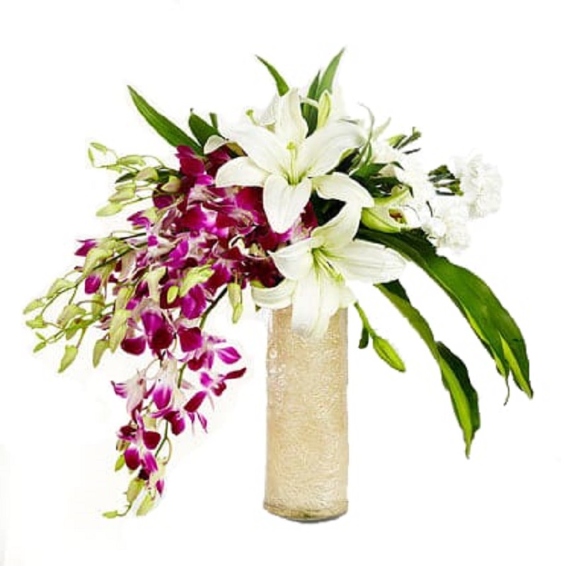 Vibrant Mix Flowers Glass Vase